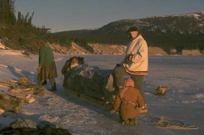 Tuma, Aniss Noah and granddaughter far up Nutakuanan-shipu, hunting porcupine. Photo courtesy Georg Henriksen.