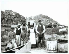 William Edmunds family at their home on the peninsula on the south side of the delta at the mouth of Nutakuanan-shipu. Photo courtesy Stephen Loring and the National Anthropological Archives, Smithsonian Institution.