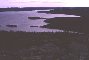 South side lakeshore, looking east from western ridge, at Kauasheiakamit. Photo courtesy Kevin McAleese.