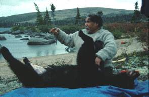 Kaniuekutat skinning a bear at Ushpuakaniss. Photo courtesy Prote Poker.