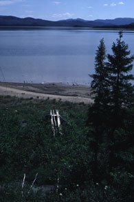 Sled cached at Innu camp at Atshiku-nipi. Photo courtesy Moira McCaffrey.